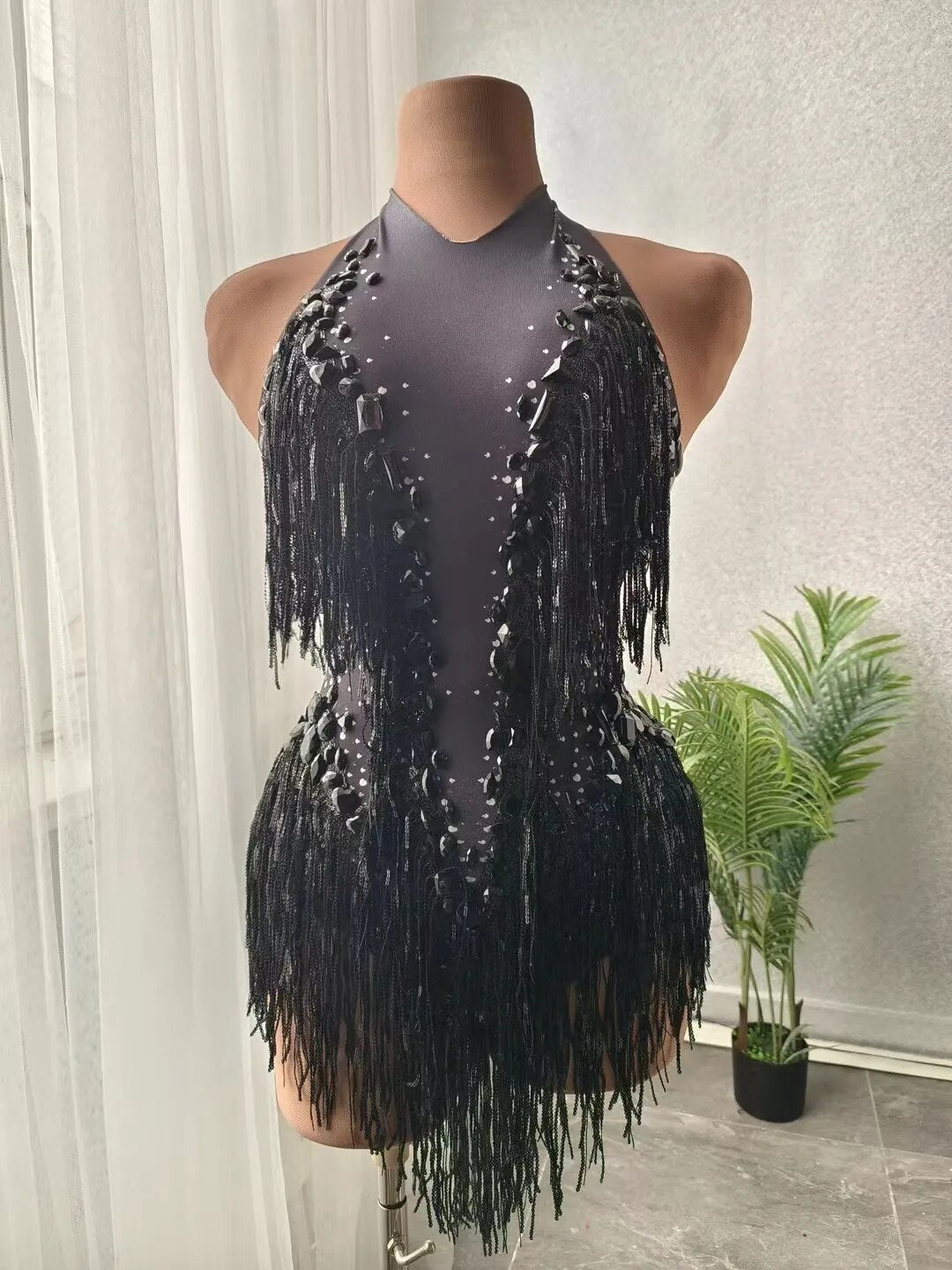 Sparkly White Pearls Fringes Leotard Sexy Tassel Bodysuit Jazz Dance Costume One-piece Stage Wear Dancer Performance Show Shuye