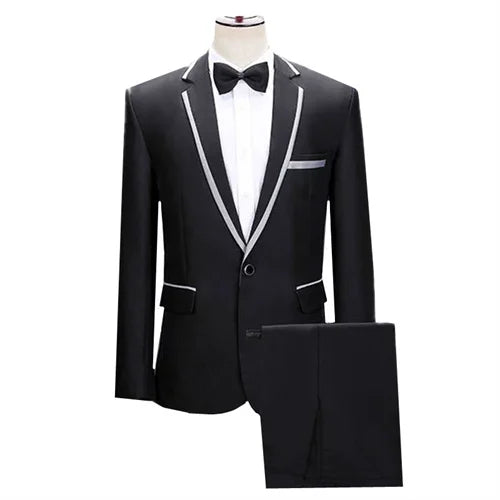 (Jacket+Pants) Men Fashion Wedding Banquet Party Flower Suits Singer Pianist Stage Performance Splicing Dress Blazer and Trouser