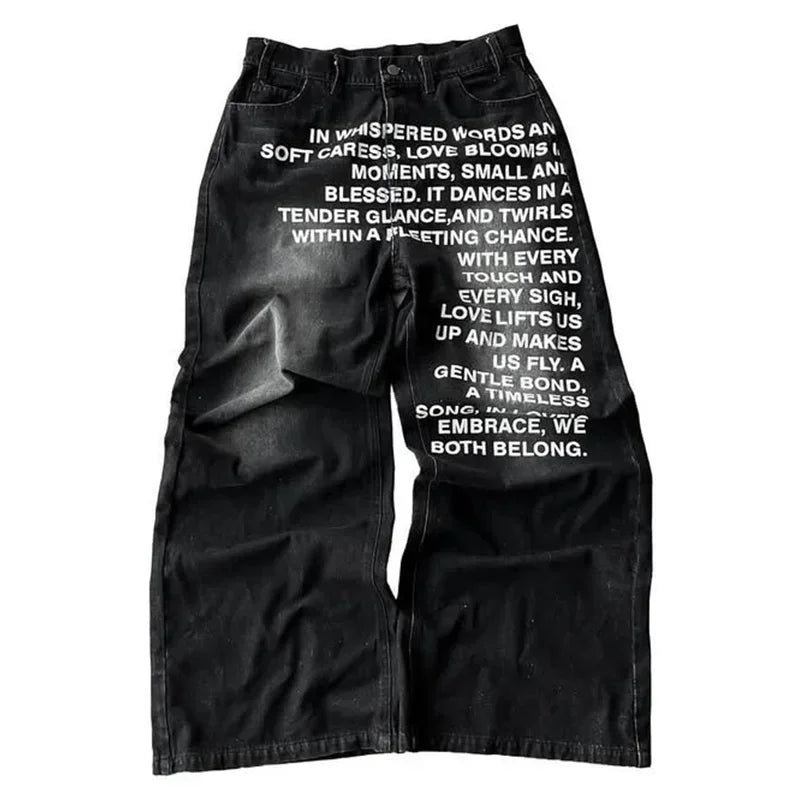 Y2K New Fashion Retro Letters Washed Oversized Jeans Men's and Women's Harajuku Hip Hop Gothic Casual Joker High Street Pants