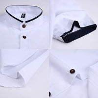 BROWON Summer Shirt Men Short Sleeve Slim Fit Stand Collar Solid Color Shirts for Men Clothing Oversized Button Up Shirt