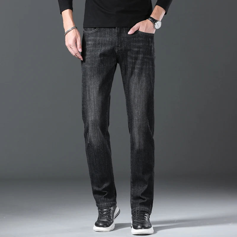 Jeans men straight tube loose 2024 autumn new item business elastic men's versatile casual pants trendy brand long pants men