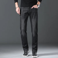 Jeans men straight tube loose 2024 autumn new item business elastic men's versatile casual pants trendy brand long pants men