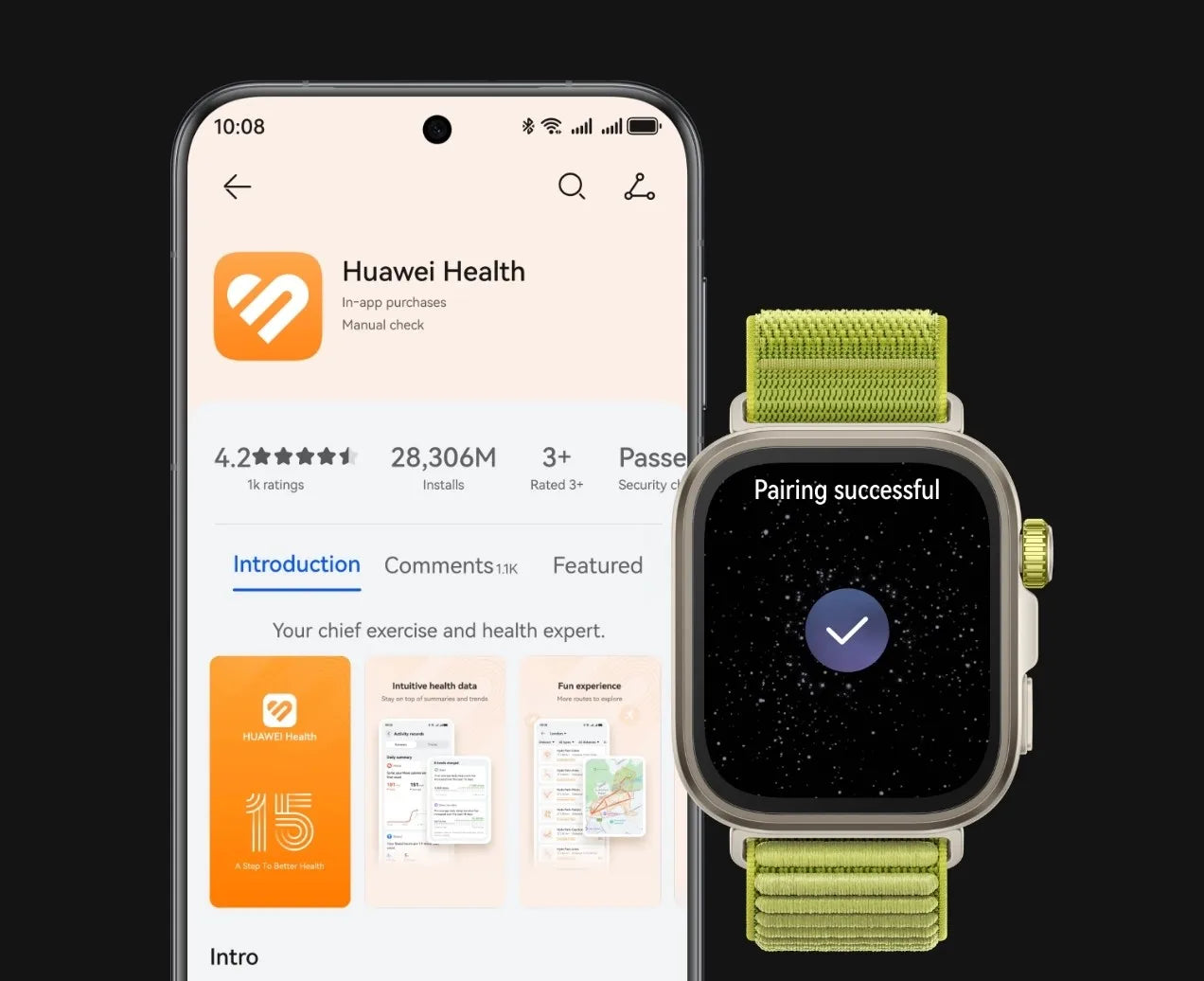 HUAWEI Watch Fit 4 Pro Smartwatch,1.82 inch AMOLED Display,Sapphire Glass,ECG,Heatrate Tracking,compatible with iOS and Android