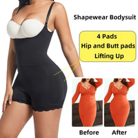 High Waist Shapewear Bodysuit for Women 4-Pad Butt and Hip Lifter Adjustable Shoulder Straps Tummy Control Slimming Fit