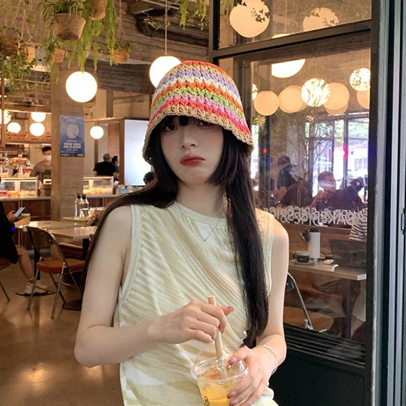 Women's Foldable Straw Hat Summer Outdoor Beach Travel Fisherman Hat Sunscreen UV Protection Sunhat Wide Brim Panama Bucket Caps