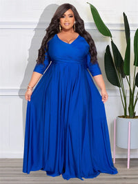 Wmstar Plus Size Party Dresses for Women Fall Clothes  V Neck Bandage Big Hem Elegant Party Maxi Dress Wholesale Dropshipping