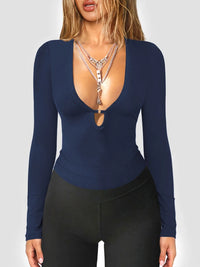 2025 Autumn/Winter Deep V-neck Hollow Y2K Hot Girl Long Sleeve Top Sexy Slimming Knitted Shirt Hot Selling