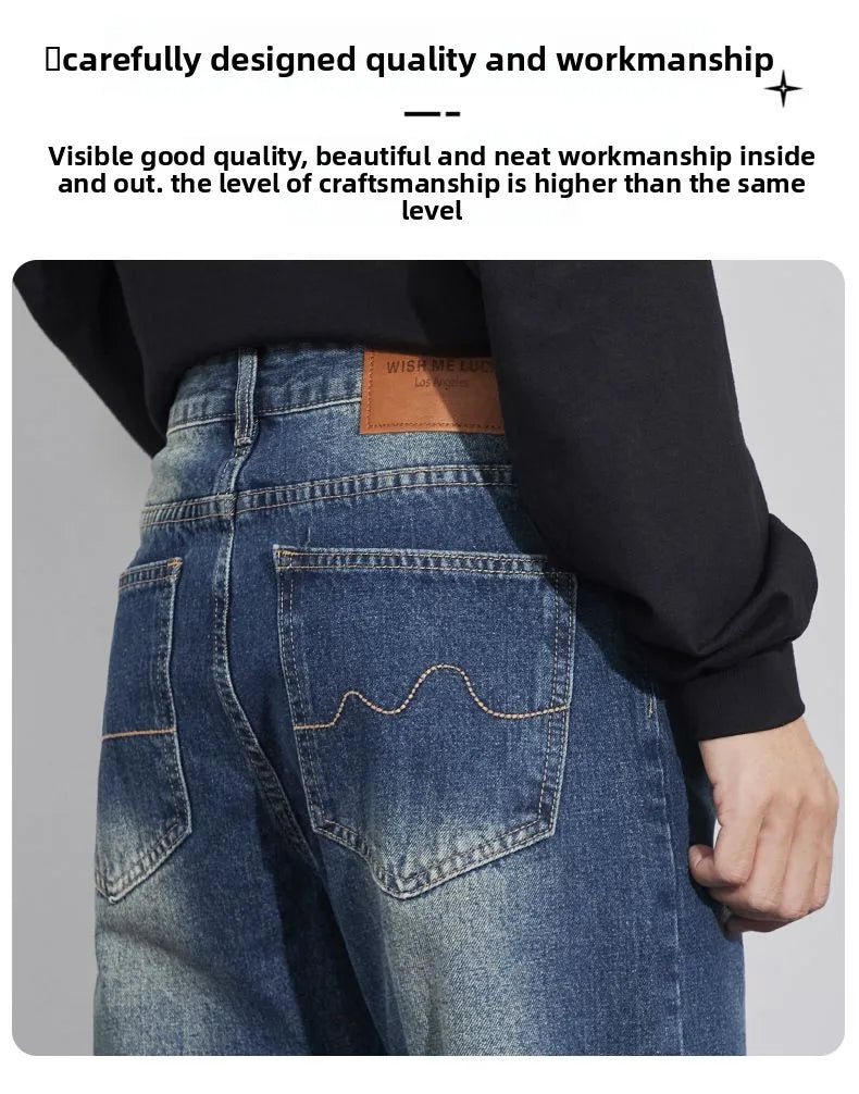 Jeans Men Wide Leg Explosive Jeans Male Loose Straight Denim Pants 2025 Autumn Harajuku Vintage Blue Trousers Streetwear Clothes