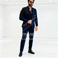Luxury Crystals Beaded Suits Men 3 Pieces Sets Shawl Lapel Prom Blazers Customized Man Banquet Attire Groom Wedding Tuxedos 2026