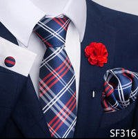 Hot Sale Luxury 8 cm Blue Floral Ties Pocket Square Cufflinks Brooch Set For Man Suit Accessories Holiday Gift Fit Formal Party