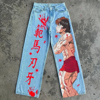 Japanese anime printing baggy jeans harajuku wide leg denim pants y2k men jean streetwear vintage couples trouser women clothing