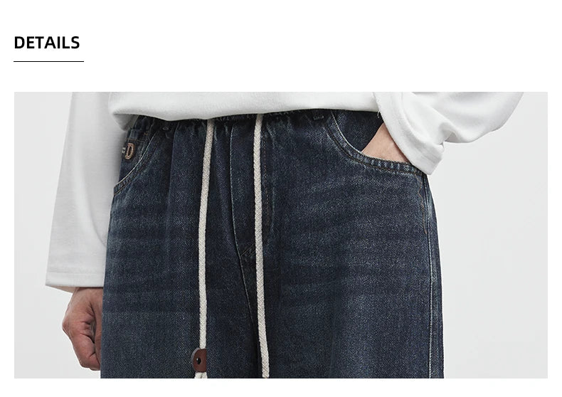 Fashion Men's Straight Jeans 2025 Autumn New Elastic Waist Retro Distressed Washed Jeans Men's Straight Casual Pants