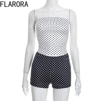 FLARORA Fashion Polka Dot 2 Piece Sets Woman Strapless Crop Tube Tops And Skinny Shorts Outfits Sexy Hottie Street Tracksuits