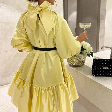 Spring 2023 New Elegant Commute Dress For Women Fashion Sexy Backless Bow Halter High Waist Short Dresses Ladies Party Vestidos