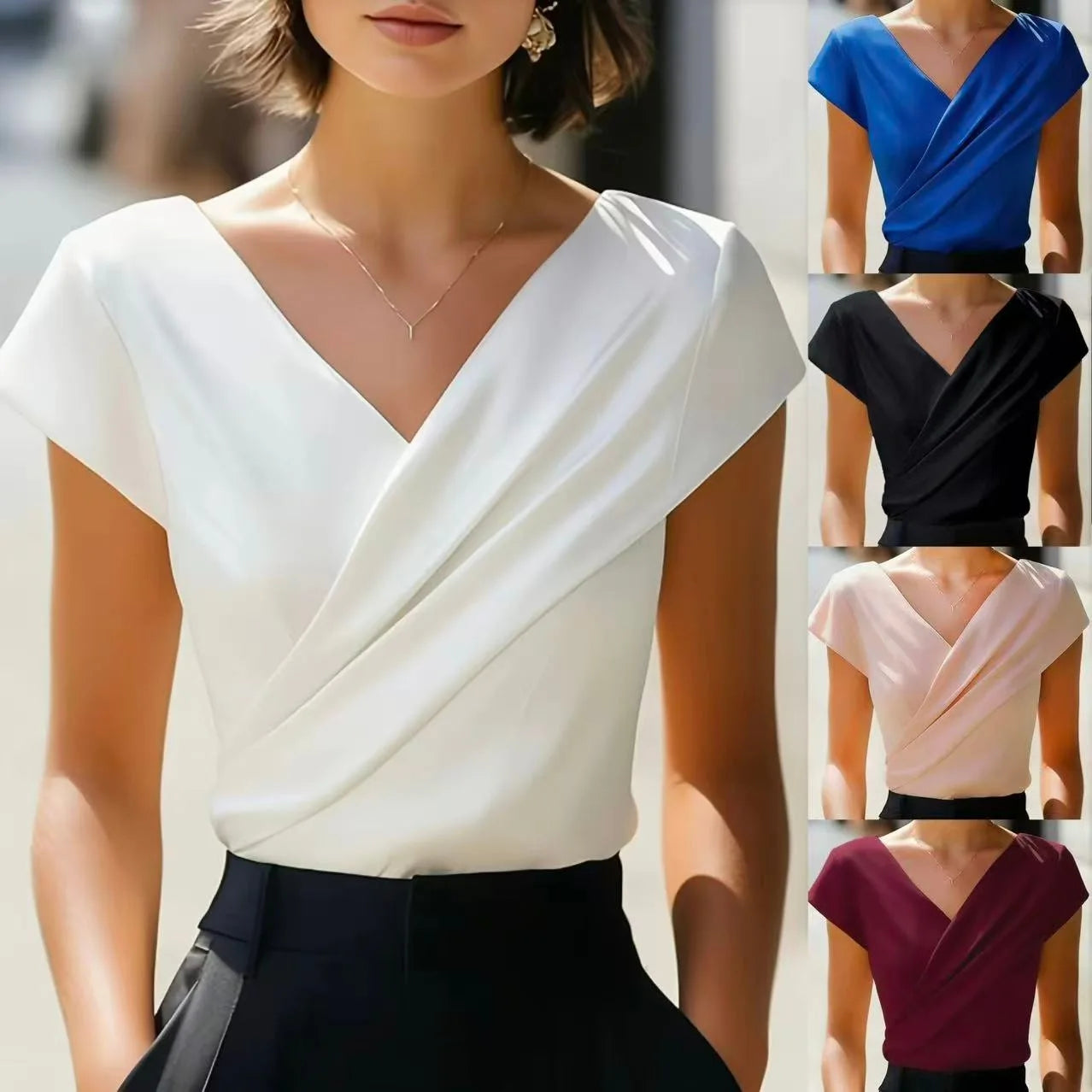 2026 Summer New Style for Women, Slim, Comfortable and Versatile Cross V-neck Short-sleeved Tops for Women