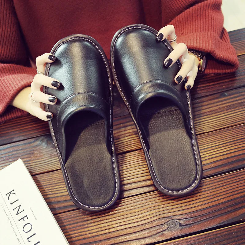 Indoor Leather Slippers Men Home Cheap Shoes 2025 Spring New Style Flat Mules High Quality Unisex House Slippers