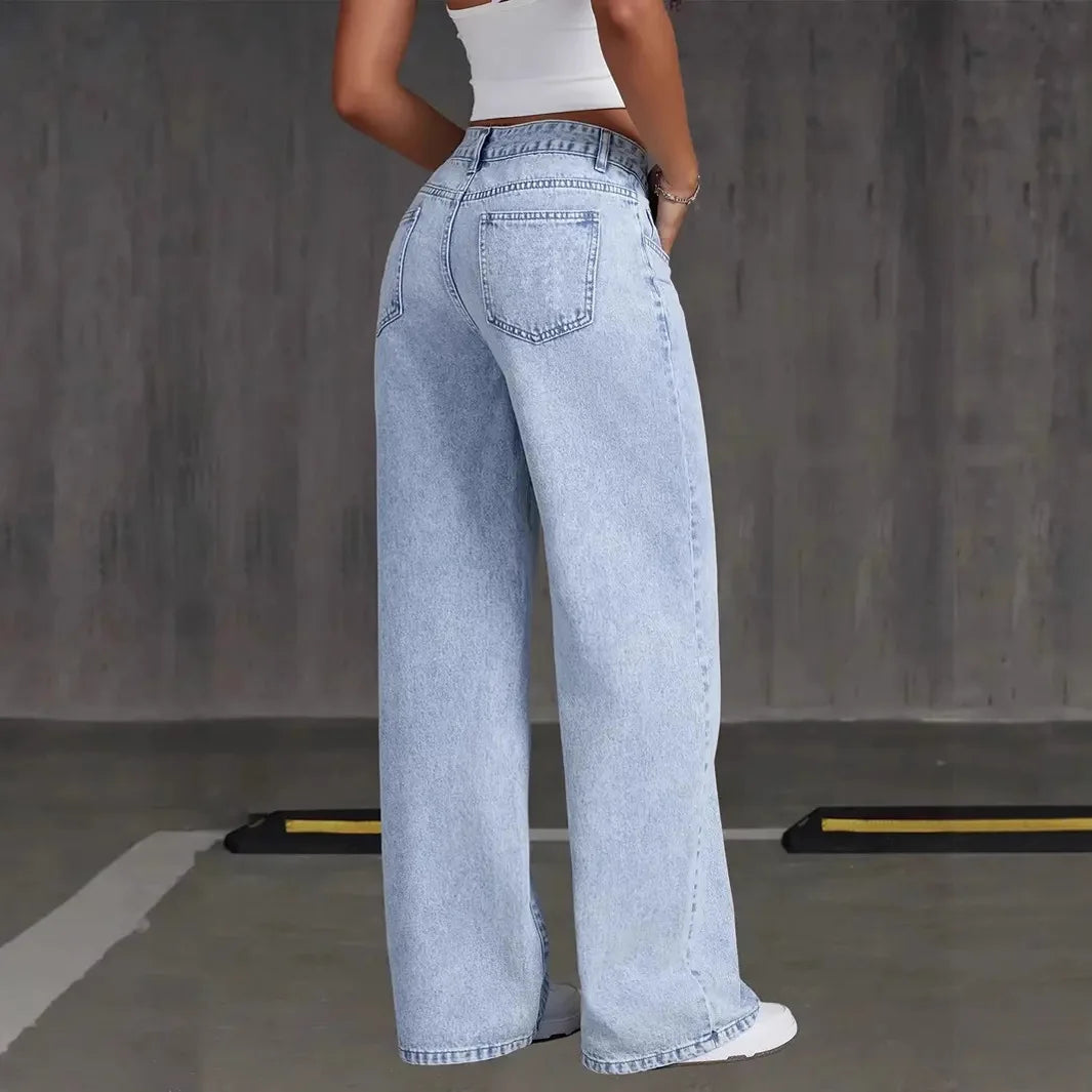 Women's Denim Wide-leg Pants Are Stylish, Simple, Slim, And Versatile With Multi-craft Design. Wide-leg Jeans Are New In Spring