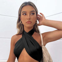 Sexy Cross Halter Corset Tank Tops Y2K Fashion Black Hollow Out Camis Women Tube Tops Backless Slim Crop Top 2024 Woman Clothing