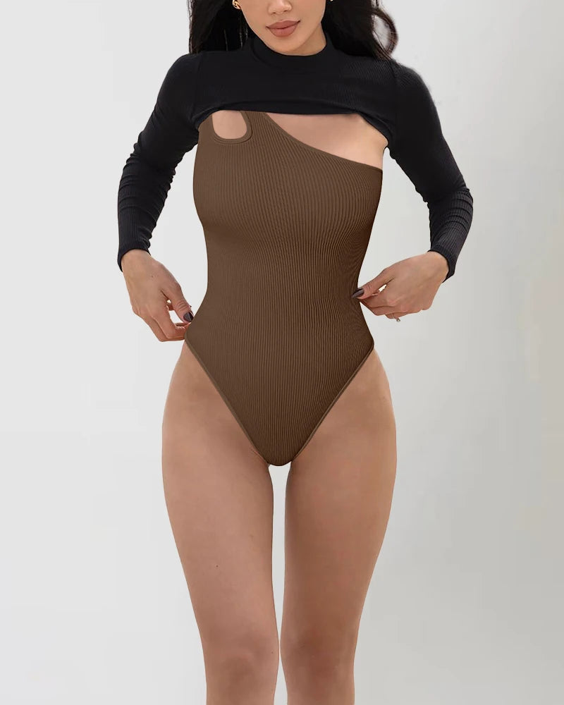 Seamless Bodysuit for Women Tummy Control Tops Cutout Sleeveless Bodysuit Thong Sculpting One-shoulder Sexy Versatile Bodysuits