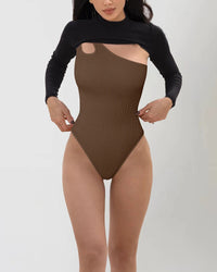 Seamless Bodysuit for Women Tummy Control Tops Cutout Sleeveless Bodysuit Thong Sculpting One-shoulder Sexy Versatile Bodysuits