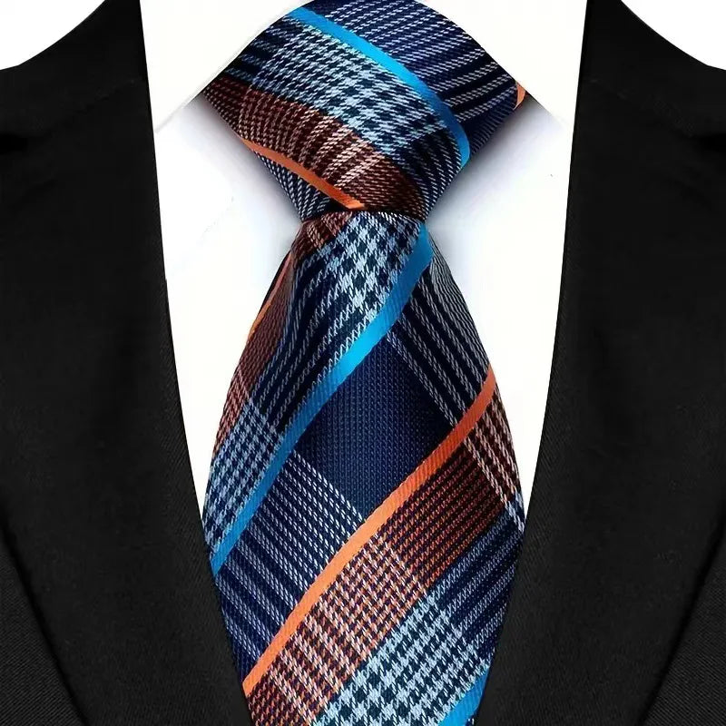 New Design Plaid & Checks 8cm Tie Red Blue Jacqurd Weave Neckties For Men Business Wedding Cravat Accessories Neck Ties Gifts