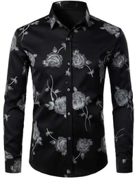Mens Gold Rose Floral Print Shirts Brand Floral Steampunk Chemise White Long Sleeve Wedding Party Bronzing Camisa Masculina New