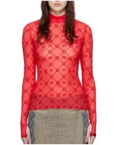 Spring Fashion and Sexy Perspective Women's Pullover Mesh T-Shirt New Semi High Neck Long Sleeved Slim Fit Elastic Women T-Shirt