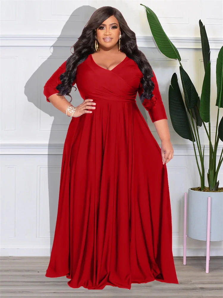 Wmstar Plus Size Party Dresses for Women Fall Clothes  V Neck Bandage Big Hem Elegant Party Maxi Dress Wholesale Dropshipping