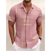 Men's Geometric Plaid Button Shirt Casual Fashion Outdoor Vacation Street Trend Turndown Shirt 3D Printed Short Sleeve Shirts
