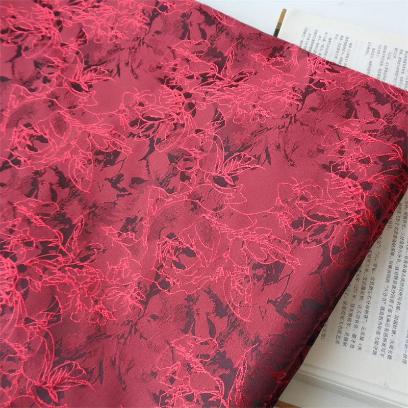 Spring Summer Thread Pattern Jacquard Fashion Dress Fabrics for Sewing Cloth White Pink Satin Flower Furniture Upholstery Fabric