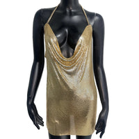 Women Luxury Metallic Sequins Mini Dress Sexy Backless Halter Neck Deep V Neck Party Dresses Rave Nightclub Streetwear 2024 New