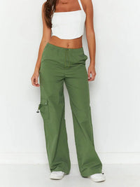 Women s Baggy Cargo Pants Drawstring Mid Waist Solid Color Jogger Pants Streetwear with Pockets