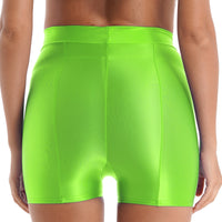 Women Glossy Shorts Spandex Short Leggings Seamless Tight Smooth Elastic Shiny Biker Shorts