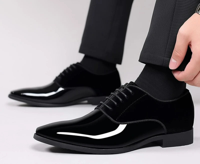 Classic Men's Leather Shoes Patent Leather Dress Shoes Lace Up Office Work Shoes Pointed Toe Wedding Oxfords Plus Size Shoe New