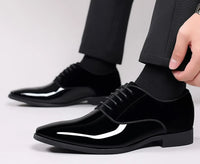 Classic Men's Leather Shoes Patent Leather Dress Shoes Lace Up Office Work Shoes Pointed Toe Wedding Oxfords Plus Size Shoe New
