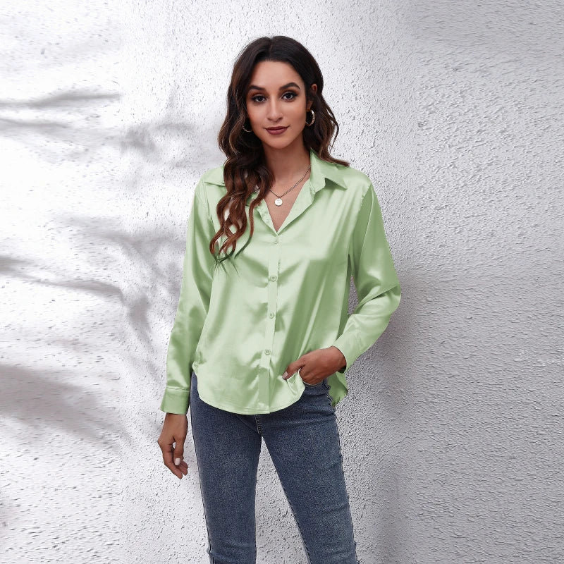 Satin Women Shirt Fashion Womens Tops Basic Elegant White Shirt Women Long Sleeve Blouses 2023 Spring New Female Clothing Shirts