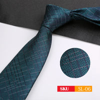Luxury 8CM Mens Necktie Dark Green Color Dot Plaid Stripes Ties For Man Groom Jacquard Woven Neck Tie For Business Party