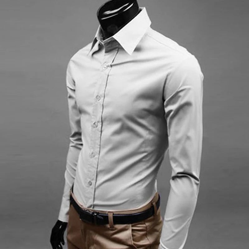 Men\'s Long Sleeve Button Up Shirts Solid Slim Fit Casual Business Formal Dress Shirt Suit for Wedding