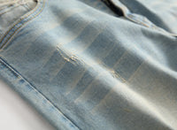 Punk Street Style Ripped Skinny Jeans Men Vintage Wash Solid Denim Trouser Mens Casual Slim Fit Pencil Denim Holes Pants 2024