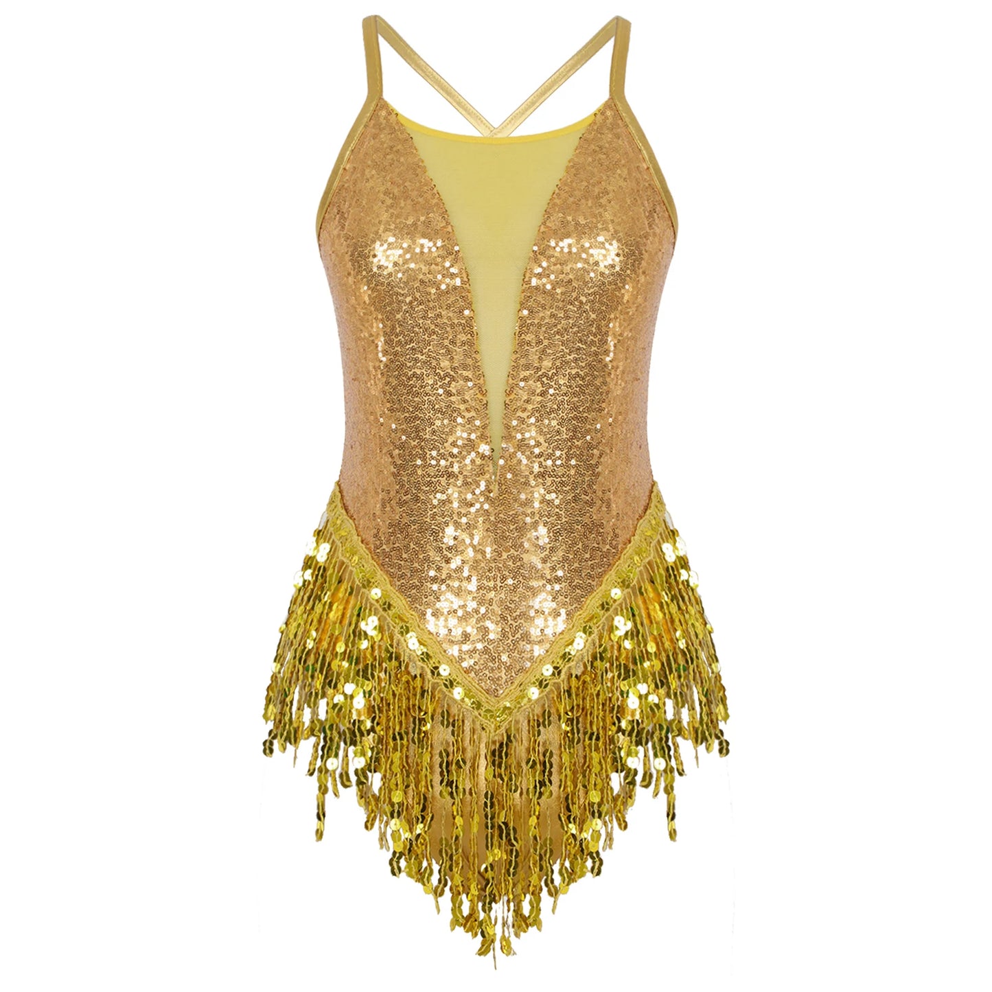 Womens Sparkly Tassel Bodysuit Sequins Gymnastics Ballet Dance Leotard Fringed Jumpsuits Latin Jazz Dance Performance Costume