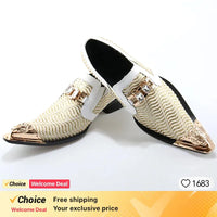 brown business dress men's shoes black snake embossed Genuine leather shoes dragon head pointed party Trend wedding shoes