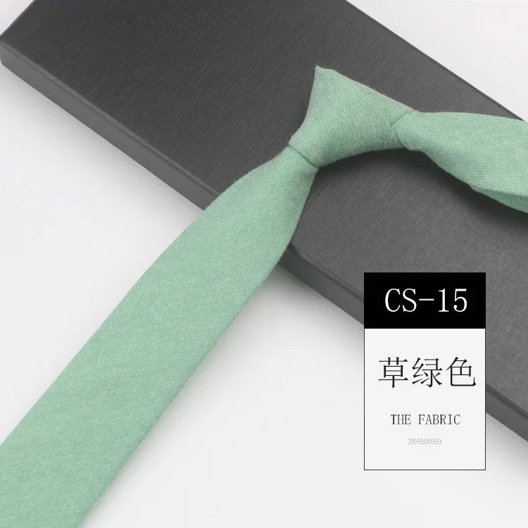 Classic 6cm Solid Navy Brown Neckties For Men Narrow Soft Cotton Neck Ties Casual White Tie Club Party Shirt Accessories Cravat