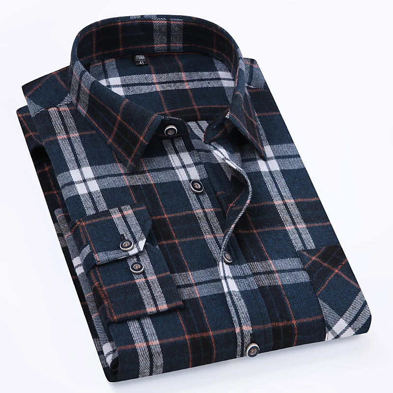 S-11XL Plaid Flannel Shirts For Men's Long Sleeve Cotton Fashion Design Young Casual Standard-Fit Thick Man Shirt Blouse Clothes