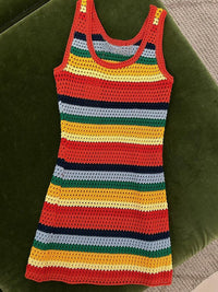 Nibber Knitted Rainbow Stripes Mini Dress Women Casual Sleeveless Skinny Vestidos Female Trend Streetwear Bodycon Clothing