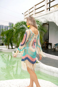 H80&S90 New Fringe Crochet Beach Cover Up Women Sexy Summer Swimwear Bathing Suit Tassel Tank Top Pullover Pareo Handmade  Dress