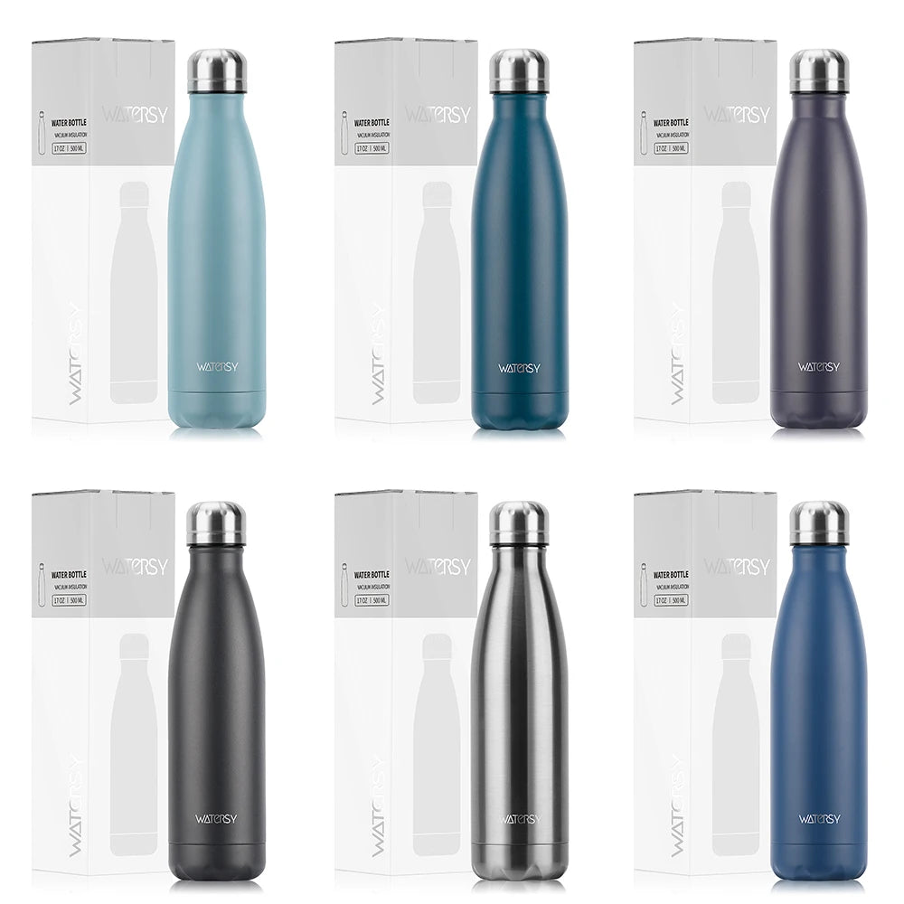 WATERSY 500ml Insulated Water Bottle, Stainless Steel Thermal Leakproof Flask, BPA-Free Double Walled Vacuum Bottle for Sports