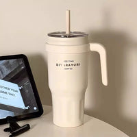 Large Insulated Water Bottle Stainless Steel Tumbler With Handle Straw Travel Gym Thermos Mug For Ice Hot Coffee Juice 1100ml