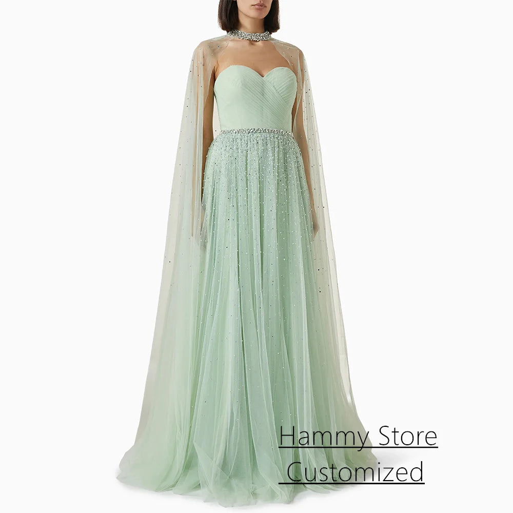 Saudi Arabian Evening Dress فساتين سهرات Customized Modest High Neck Long Sleeves Sparkling Sequined Prom Gown