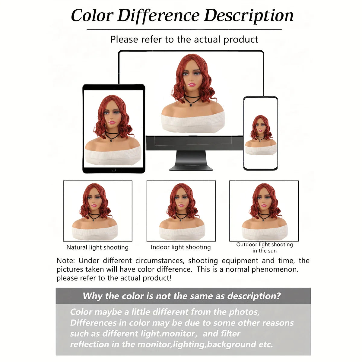 Red wig - Women's shoulder-length wig 12 "6.66oz large undulating synthetic mid-curl hair, daily Cosplay music festival