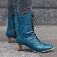 2025 New Lace Up Ladies High Heel Shoes Strange Steampunk Boot Victorian Ankle Boots Women Pointed Toe Thick Soled Short Boots